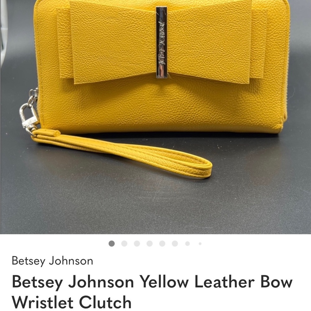 Betsey Johnson Mustard Leather Bow Wristlet